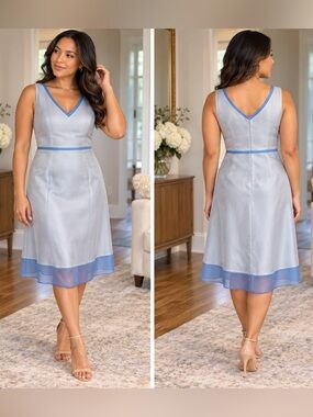 Thread Dessy Group Blue Sheer A-Line Bridesmaid Cocktail Dress Size 4